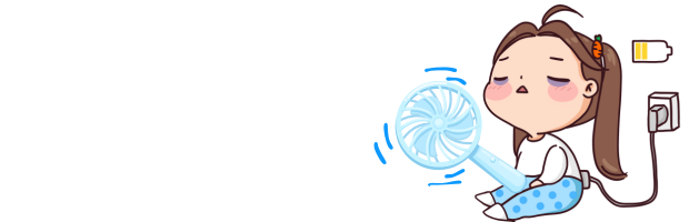 手持ち扇風機で涼む女の子