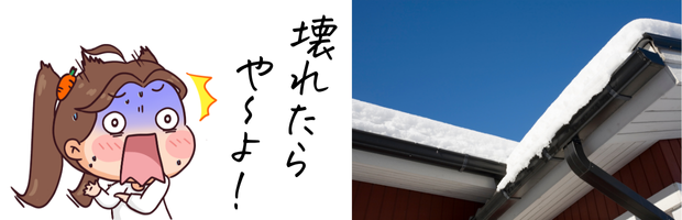 雪の積もる家の屋根と雨どい
