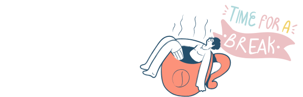 コーヒーカップで休む女性