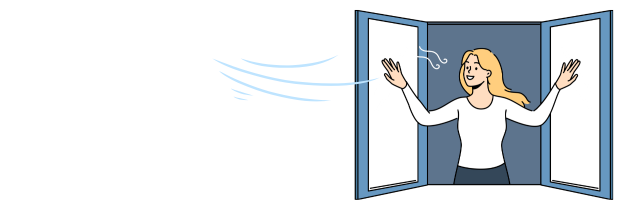 女性が窓を開けて換気している様子