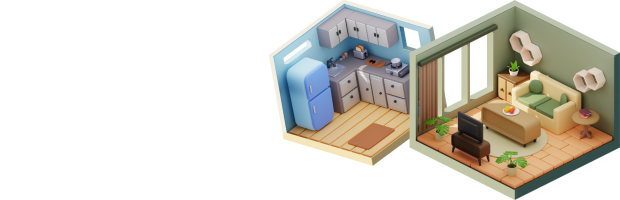 ミニチュアのキッチンとリビング