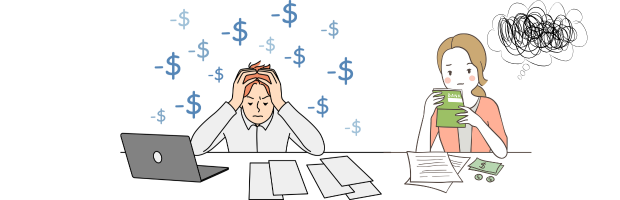 お金に困る夫婦のイラスト