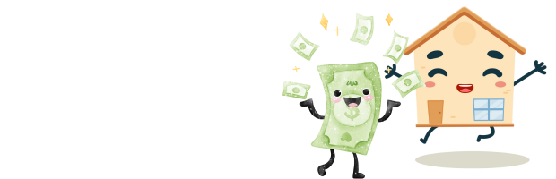 家と現金、補助金で喜ぶイラスト