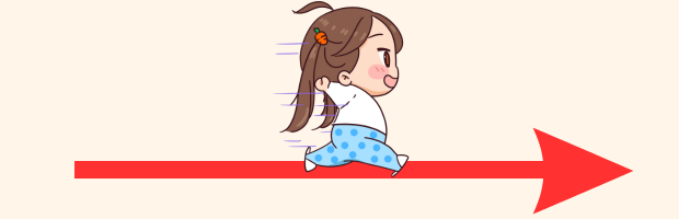 矢印の上を走る女の子