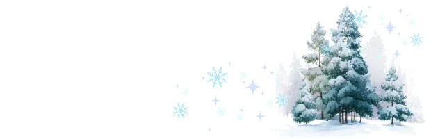 積雪の森と雪の結晶